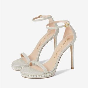Stuart Weitzman Silver Heels with Pearl Detail